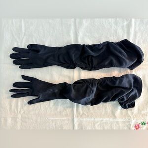 Vintage 1950s Elvette Royal Black Opera Gloves Long Over Elbow Gathered Small*